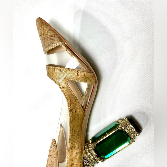 FSJ Nude Transparent Bridal Pointed 
Toe Chunky Block Heel Crystal
Pumps - Picture 9 of 15